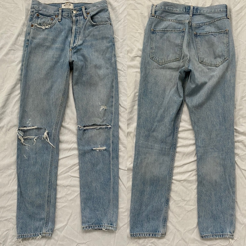 Agolde Premium straight midrise distressed blue jeans - size 24